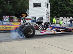 A race car doing a burnout
