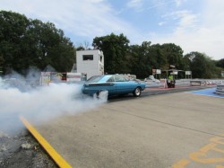 A race car doing a burnout