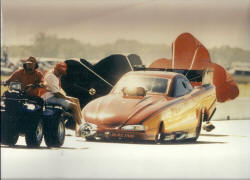 Bob towing a Funny Car